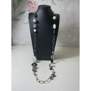 Gold & Silver Necklace With Glass Beads & Cross Toggle Clasp